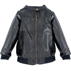 Boy's Trendy Stand-Collar PU Leather Spring Moto Jacket Black Size XX-L